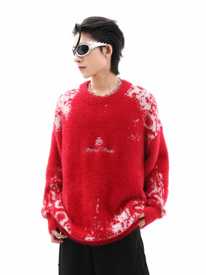 Shaggy Embroidery Crewneck Oversize Knit Sweater WN10335