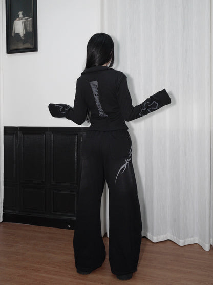 Cross Print Standing-Collar Zipper Short Jacket WN22168