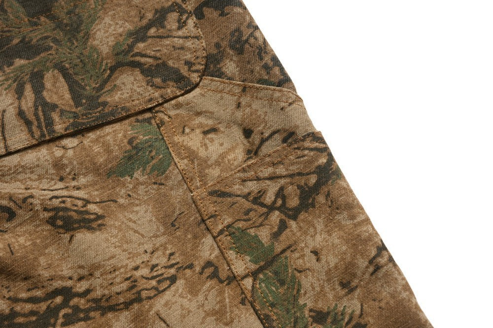 Camouflage Tree Print Cargo Pocket Wide Leg Denim Jeans WN28031
