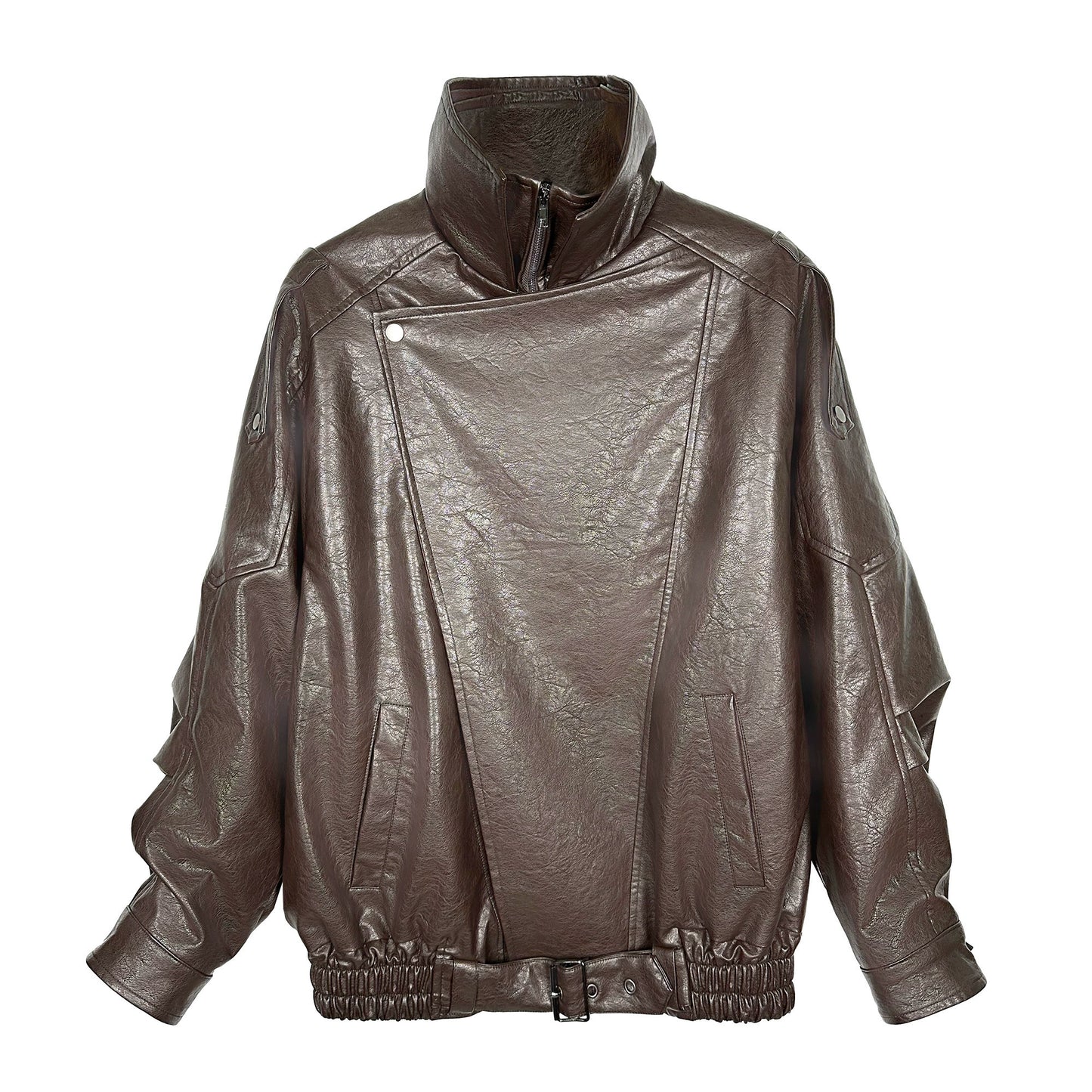 Heavyweight High-neck Zipper PU Leather Jacket WN9015