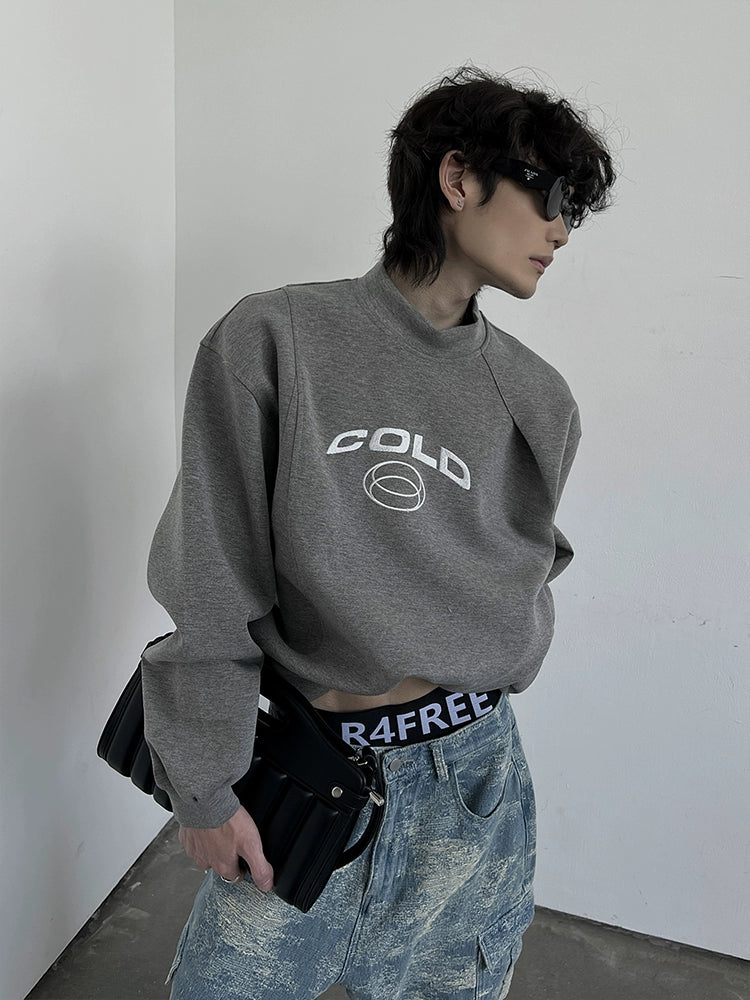 Embroidery Lettering High Neck Sweatshirt WN10785