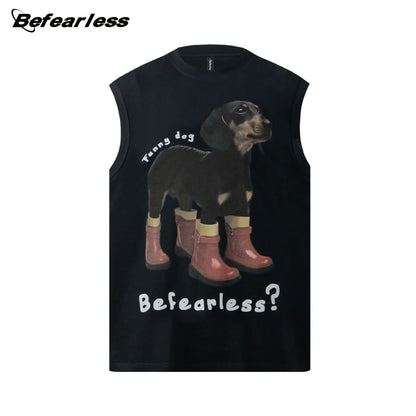Dog Print Oversize Sleeveless T-Shirt WN26355