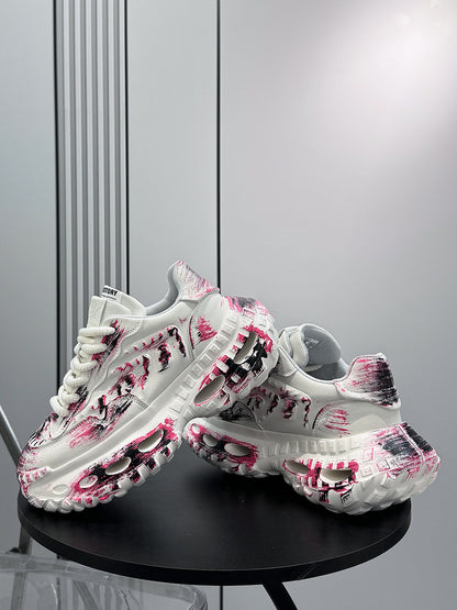 Paint Graffiti Print Chunky Sole Sneakers WN24607