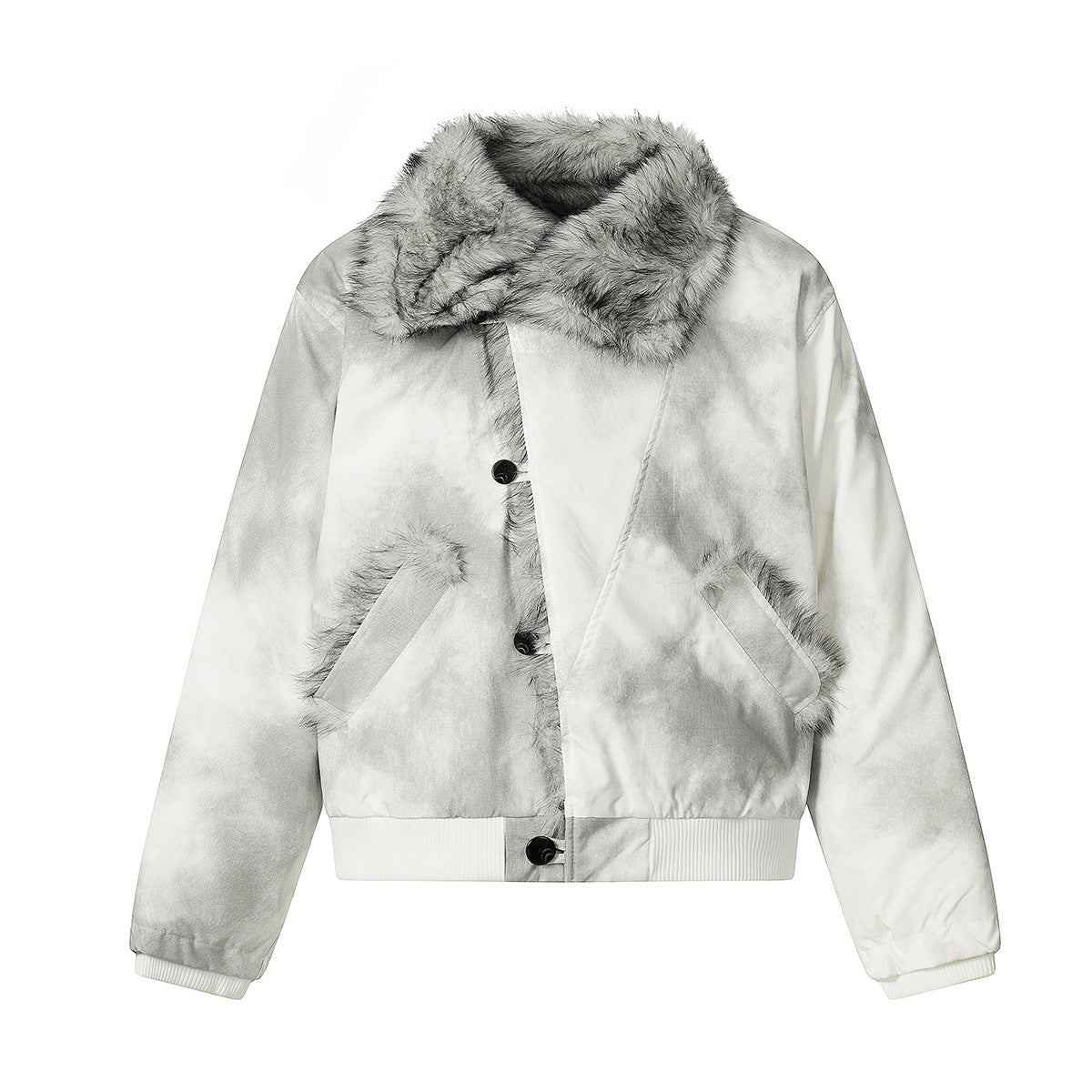 Dirty Washed Fake Fur Collar Puffer Jacket WN21858
