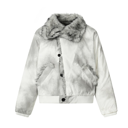 Dirty Washed Fake Fur Collar Puffer Jacket WN21858