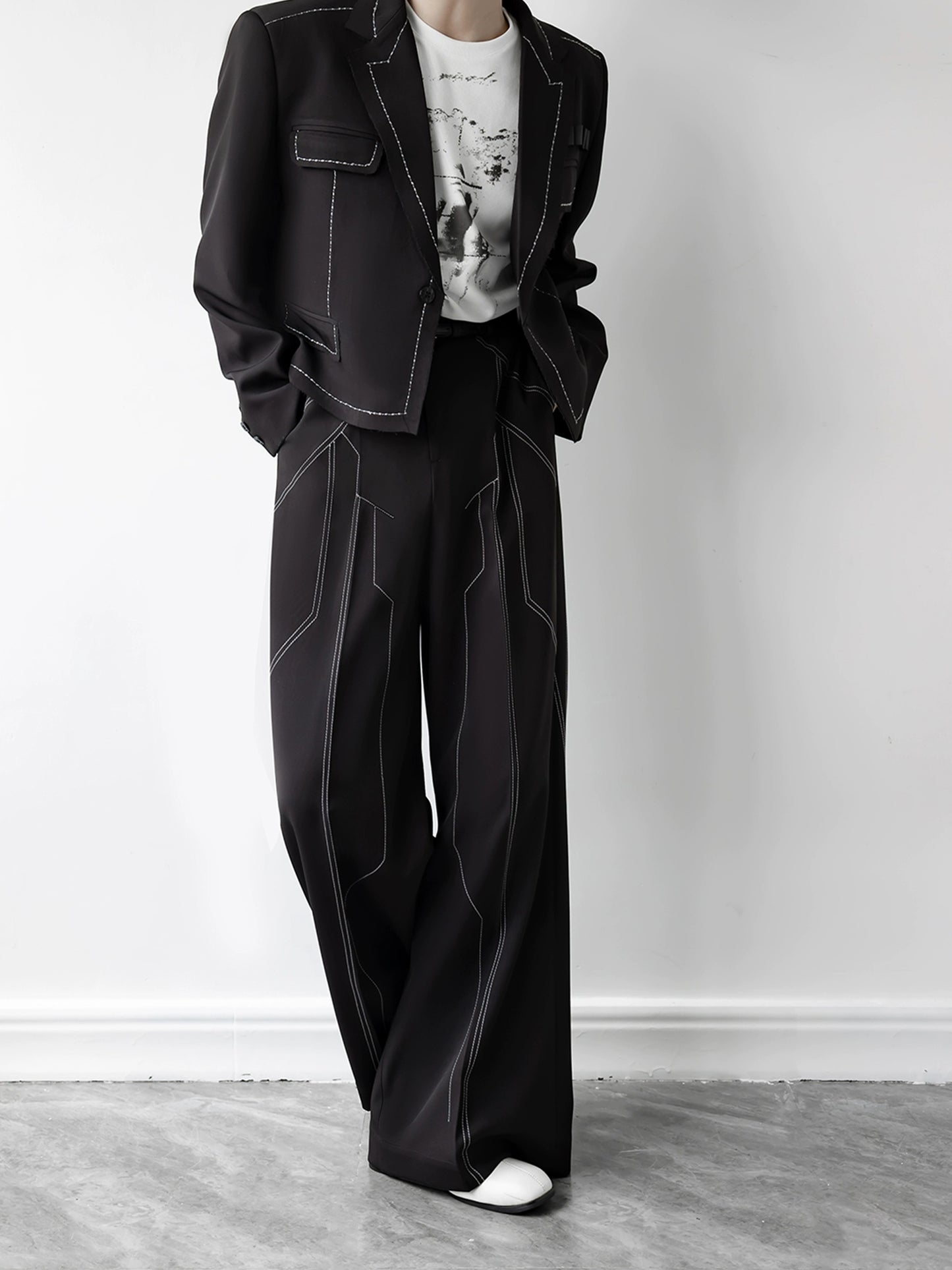 Contrast-Stitch Wide-Leg Trousers WN11895