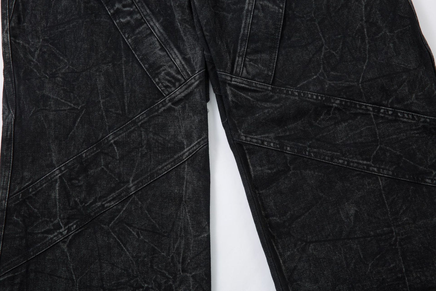 Washed Crinkle Button Fly Wide Leg Denim Jeans WN26144