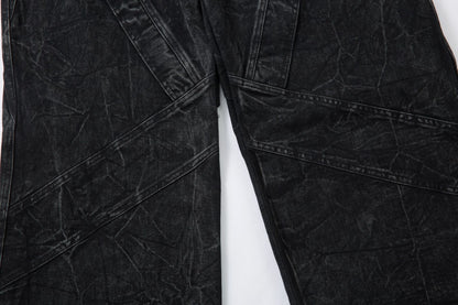 Washed Crinkle Button Fly Wide Leg Denim Jeans WN26144