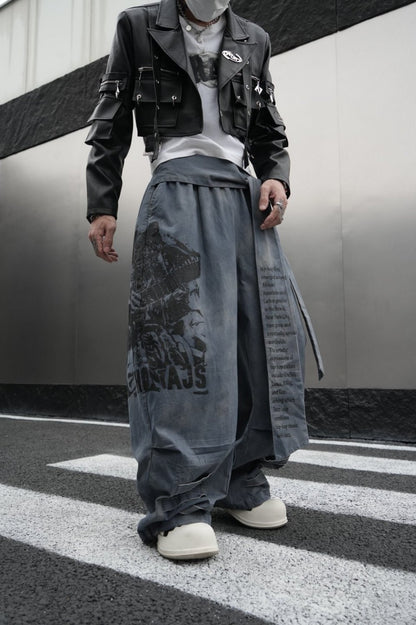 Graphic Print Text Detail Wide Leg Pants WN28088