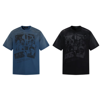 Portrait Print Damage Short Sleeve T-Shirt WN25455