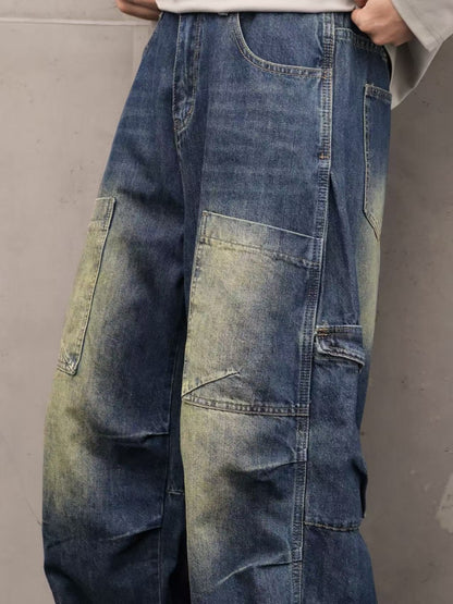 Washed Multi-Pocket Wide Leg Denim Jeans WN27916