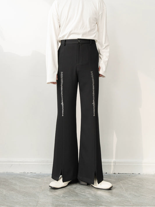 Embroidery Flare Cropped Tailored Trousers WN11809