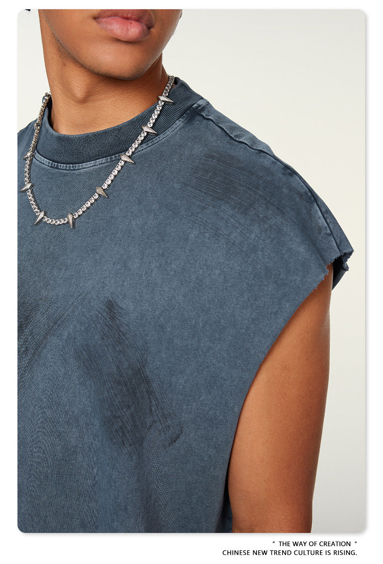Washed Damage Oversize Tank Top T-shirt WN6440