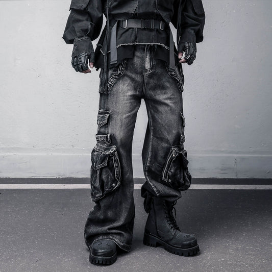 Wash Multi Pocket Flare Denim Jeans WN22306