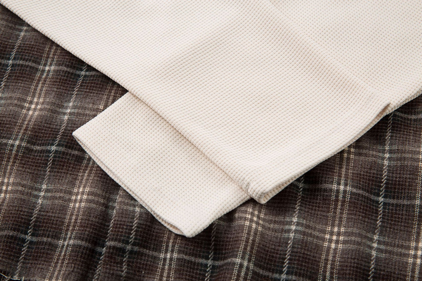 Plaid Letter Embroidery Fake Layered Long Sleeve Shirt WN25856
