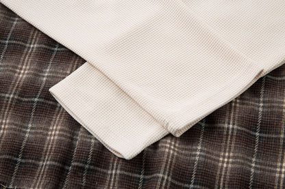 Plaid Letter Embroidery Fake Layered Long Sleeve Shirt WN25856