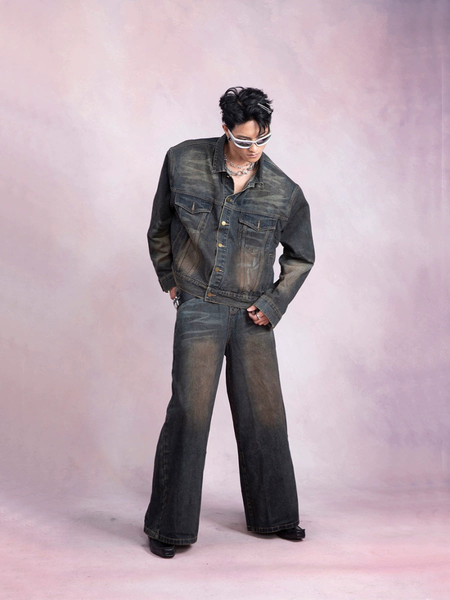 Brushed Wax Denim Jacket & Wide Leg Denim Jeans Setup WN9251