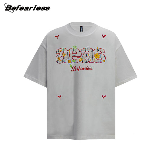 Flower Letter Print Short Sleeve T-Shirt WN26214