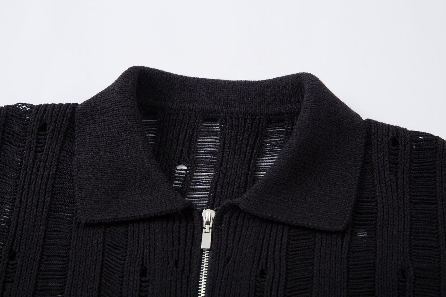 Damage Design Zipper Short Sleeve Knit Shirt WN16198
