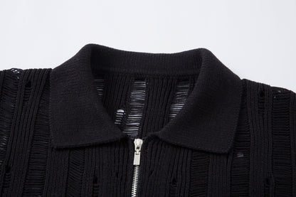 Damage Design Zipper Short Sleeve Knit Shirt WN16198