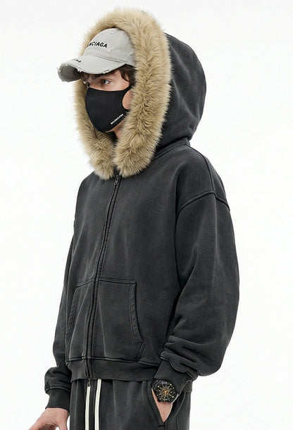 Fake Fur Collar Fleece Lining Zipper Hoodie WN23118