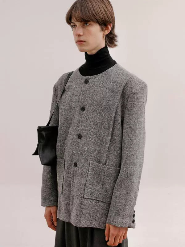 Pleats Collarless Tailored Jacket WN21590