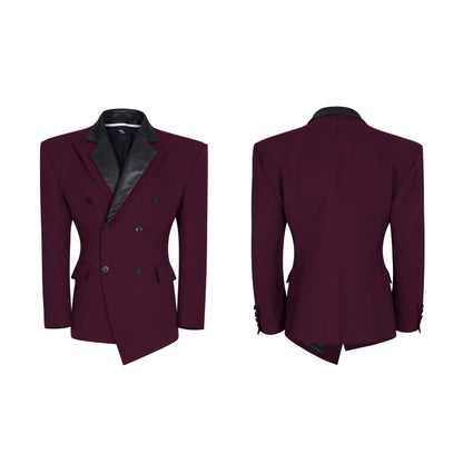 Detachable PU Leather Collar Wool Tailored Jacket & Straight Leg Pants Setup WN21772
