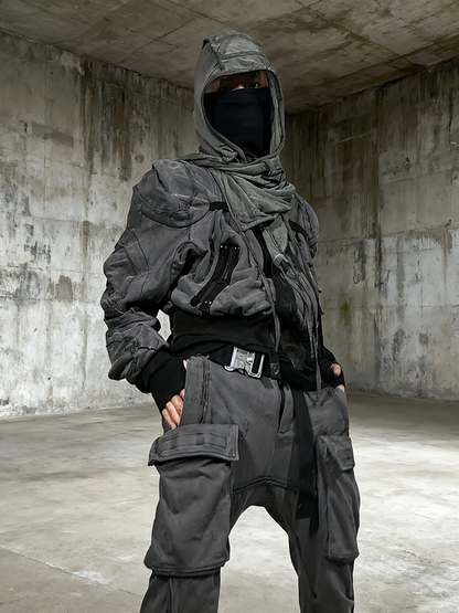 Deconstructed Strap Cotton Damage Short Jacket WN22002