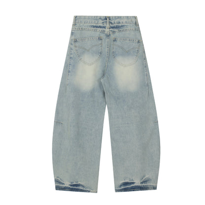 Washed Pleats Curved Denim Jeans WN25487