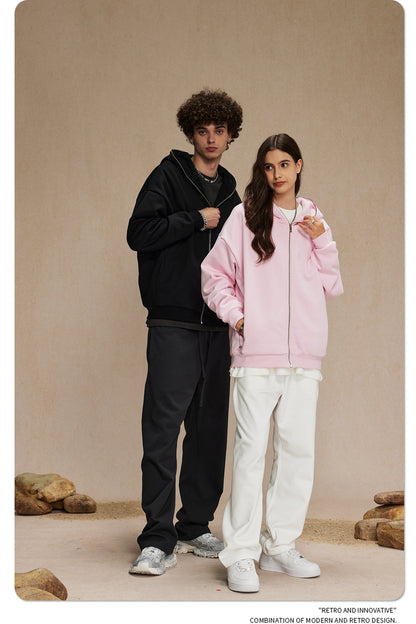 Oversize Plain Zipper Hoodie WN9971