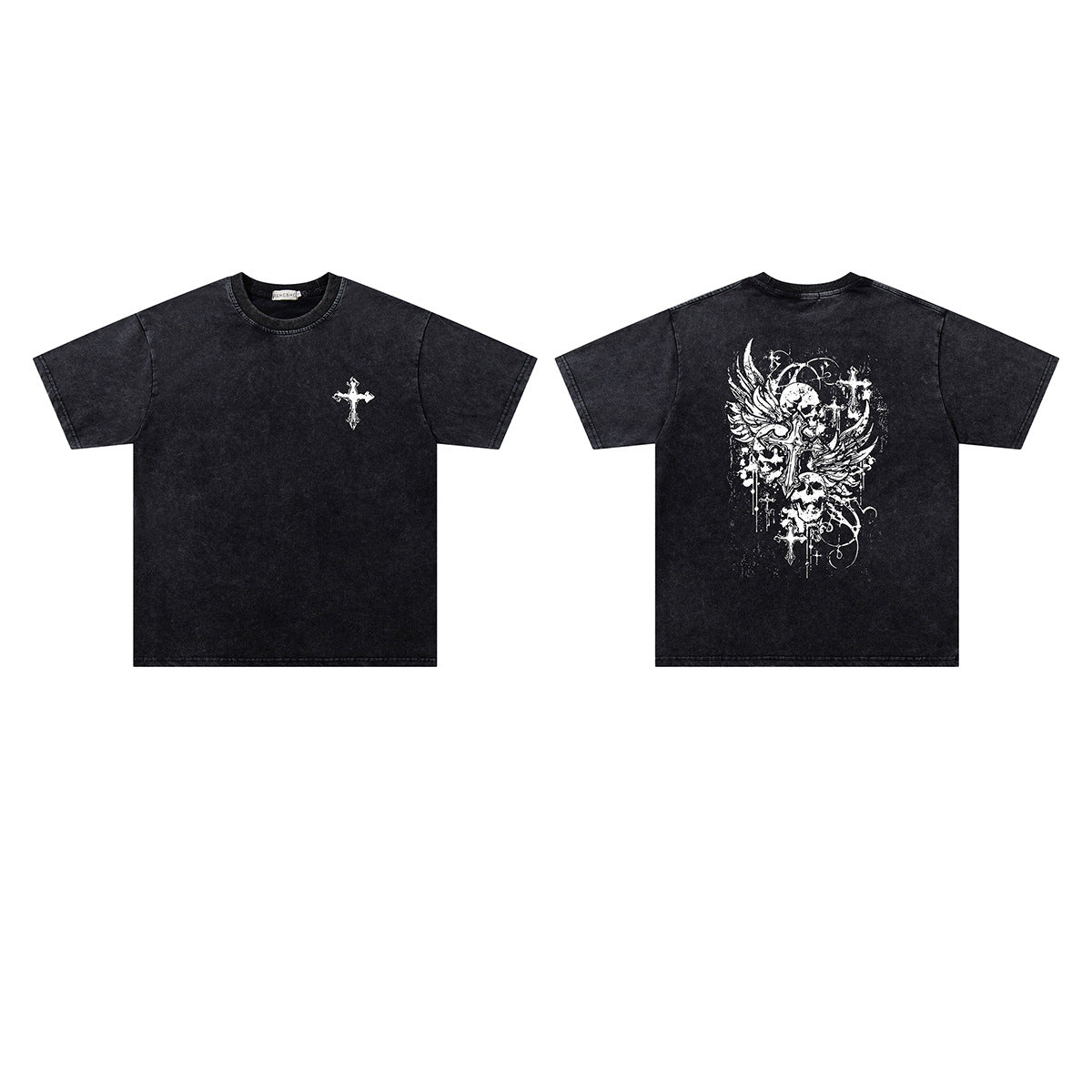 Washed Skeleton Cross Print Oversize Short Sleeve T-Shirt WN26887