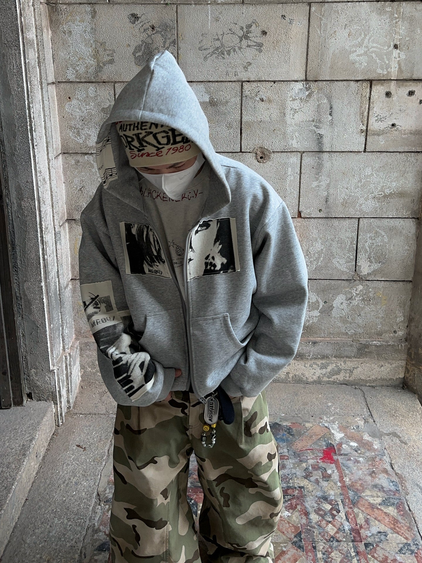 Applique Print Oversize Zipper Hoodie WN24379