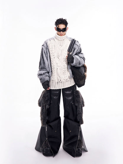 Fake Fur Patchwork High-Neck Knit Sweater WN11686