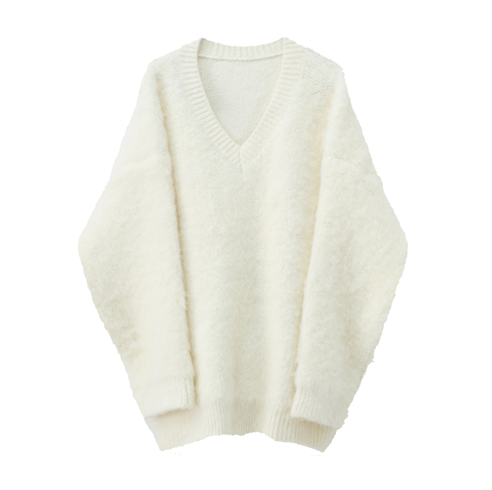 Oversize Pullover V-neck Knit Sweater WN9372