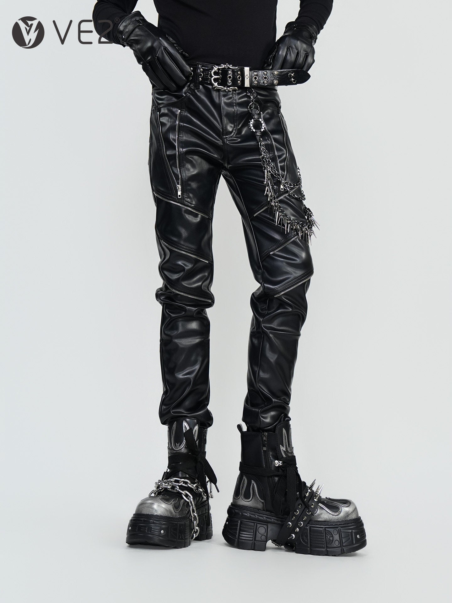 PU Leather Metal Detail Straight Pants WN24297