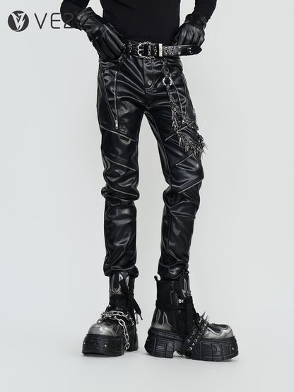 PU Leather Metal Detail Straight Pants WN24297