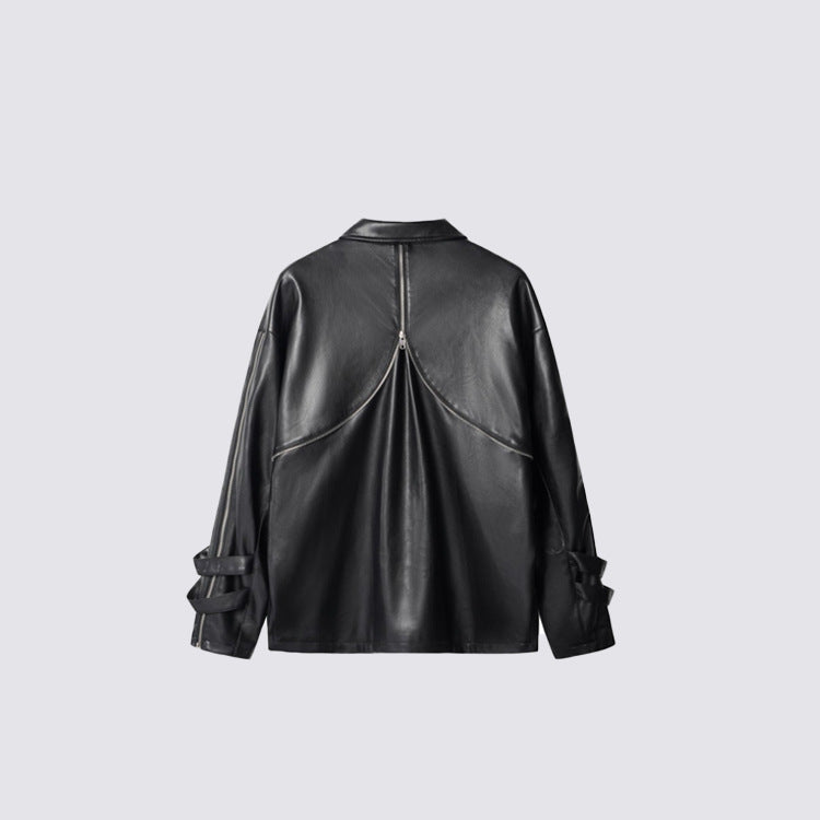 Pocket Detail Zipper PU Leather Jacket WN28054