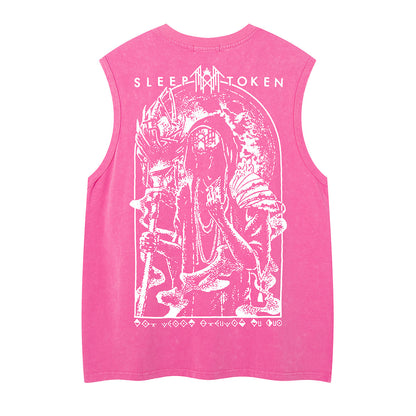 Washed Damage Dark Graphic Sleeveless T-Shirt WN26819