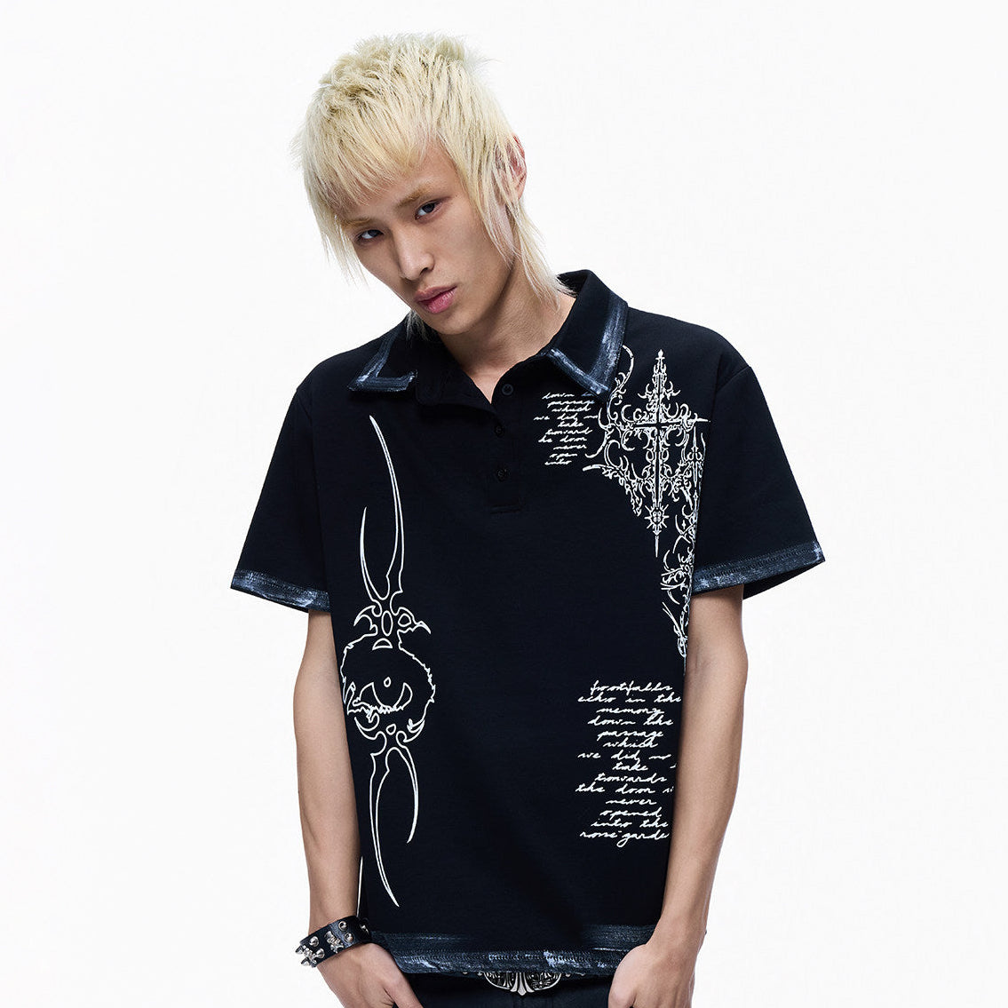 Print Cropped Short Sleeve Polo Shirt WN27275