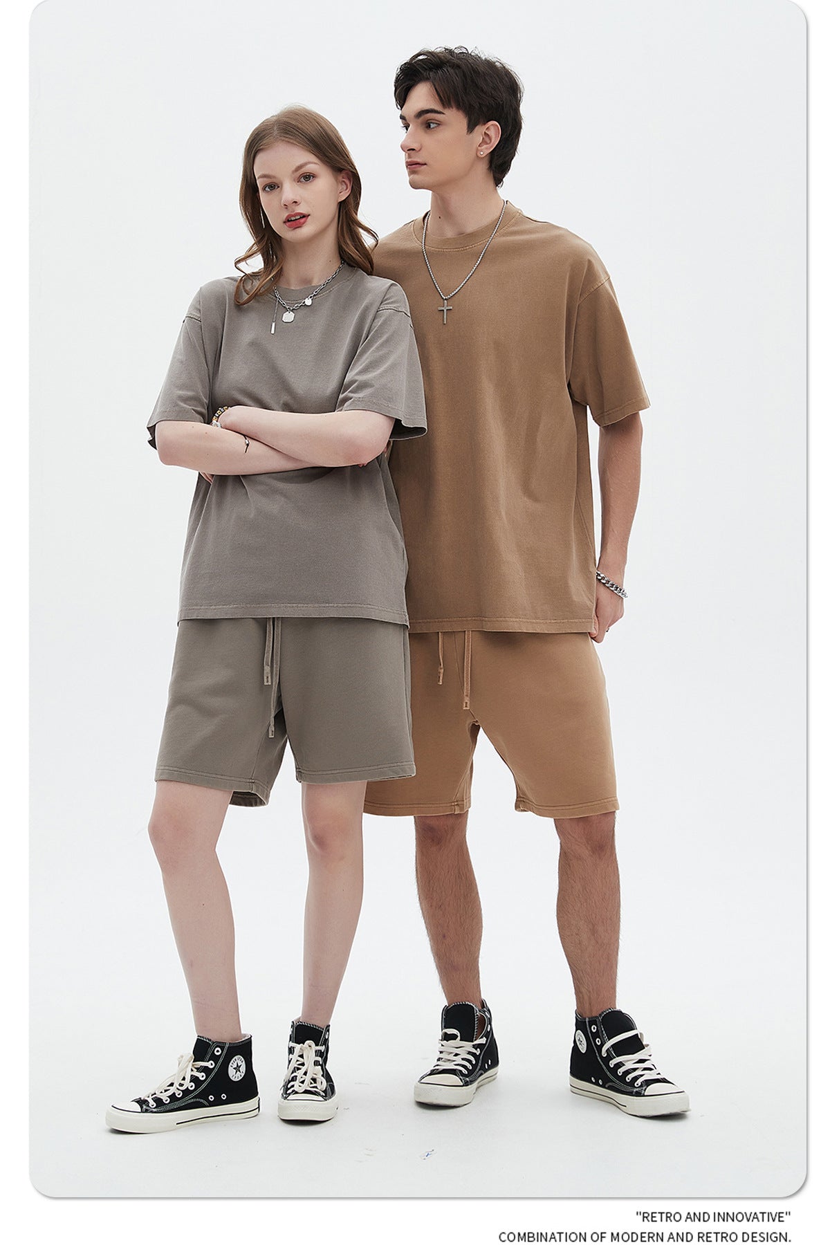 Oversize Washed Short-sleeve-T-shirt & Washed Short Sweatpants Setup WN6633