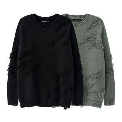 Damage Fringe Split Oversize Knit Sweater WN27952