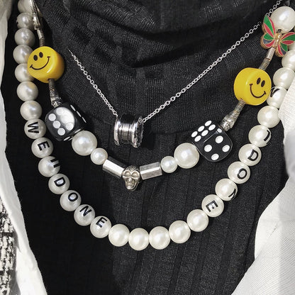 WN25142 Yang Yifan trendy brand necklace, versatile and personalized men's necklace, pendant, hip-hop street pearl chain pendant, accessory, women's trendy style WN25142