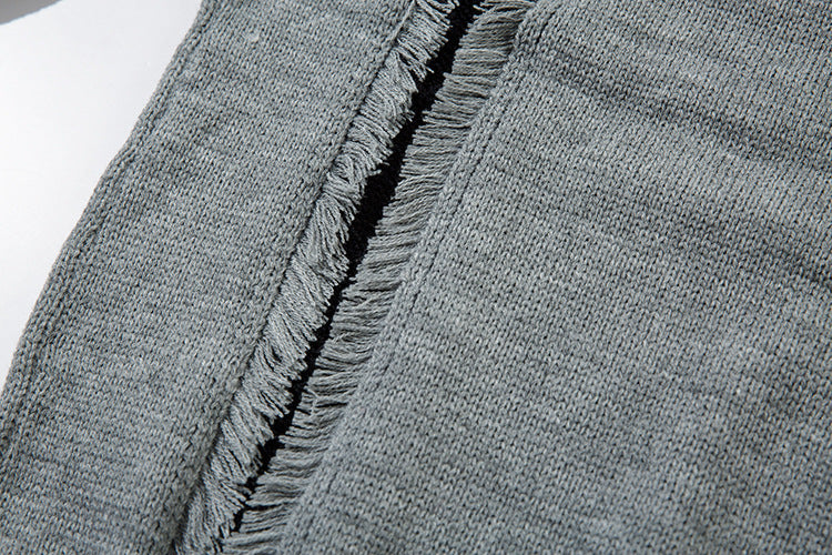 Oversize Frayed Hem Damage Knit Sweater WN11450