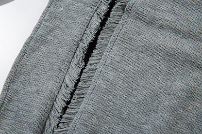 Oversize Frayed Hem Damage Knit Sweater WN11450