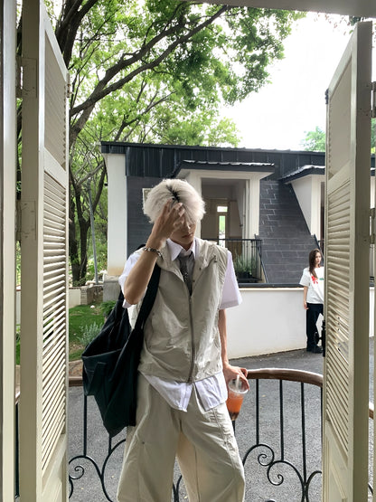 Hooded Sleeveless Vest Jacket & Cargo Pants Setup WN19785