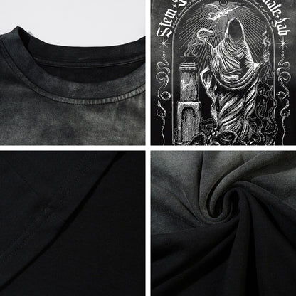 Gradient Gothic Statue Graphic Short Sleeve T-Shirt WN26960