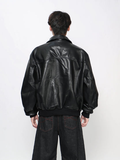 Lychee Texture PU Leather Zipper Jacket WN21022