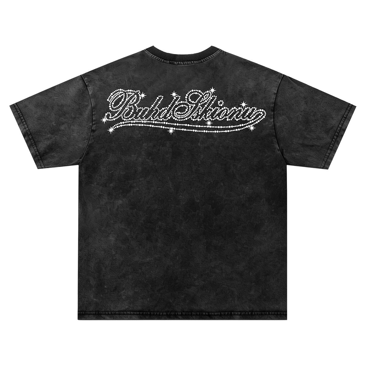 Washed Rhinestone Ornament Short Sleeve T-Shirt WN26746