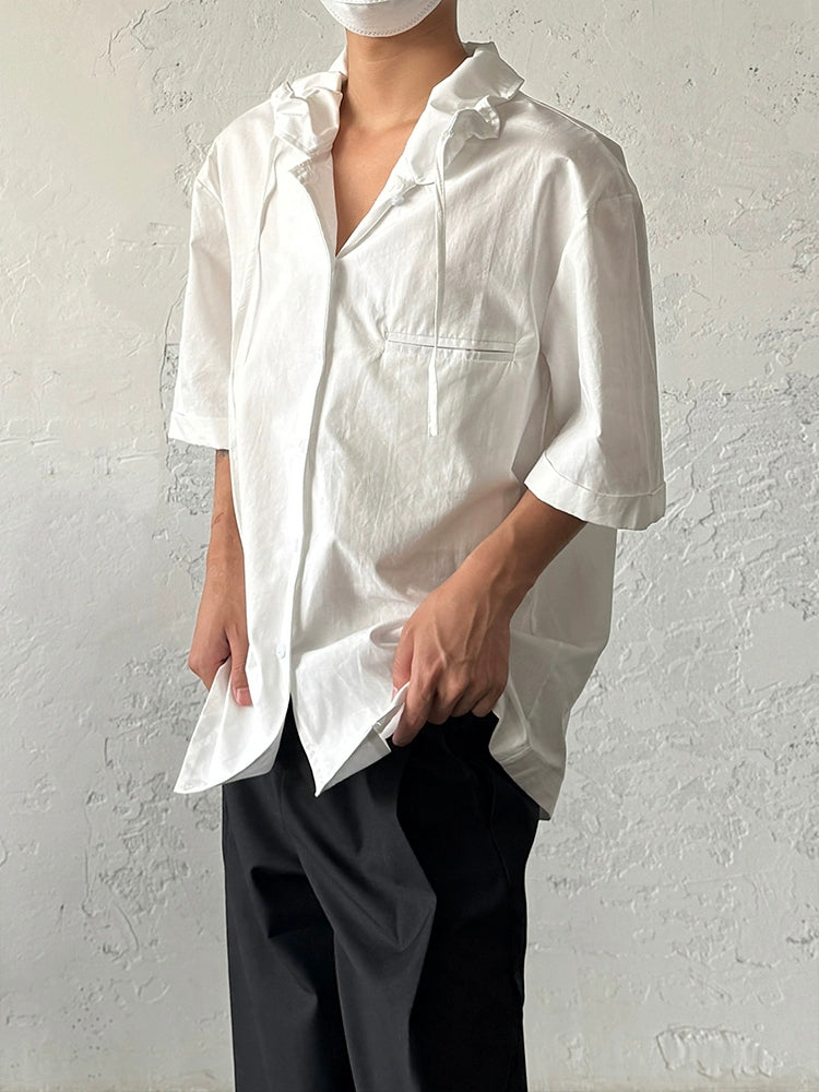 French Design Style Ribbon Oversize Short Sleeve Shirt WN20002