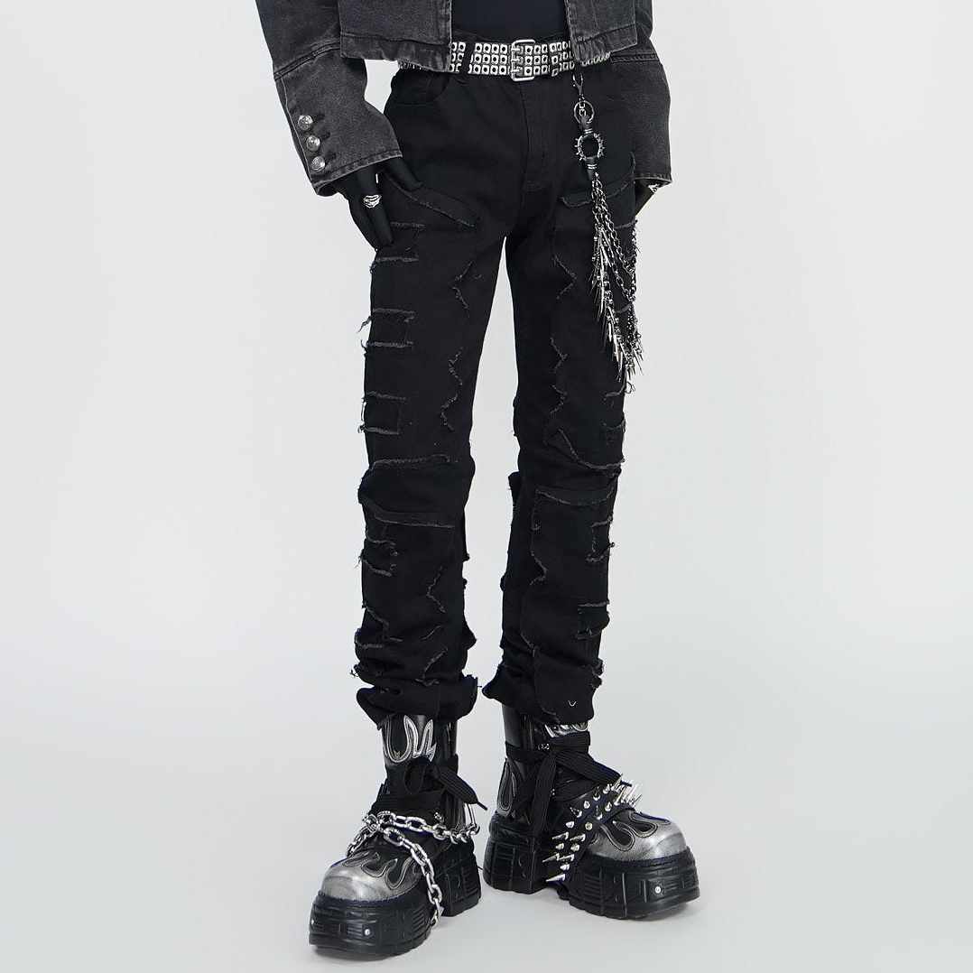 Damage Fray Fringe Straight Pants WN24292